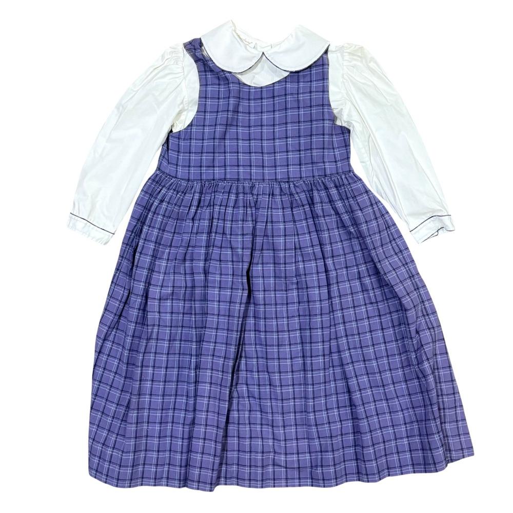 Strasburg Girls Purple Plaid Jumper Dress and‎ Collar Blouse Set Size 12